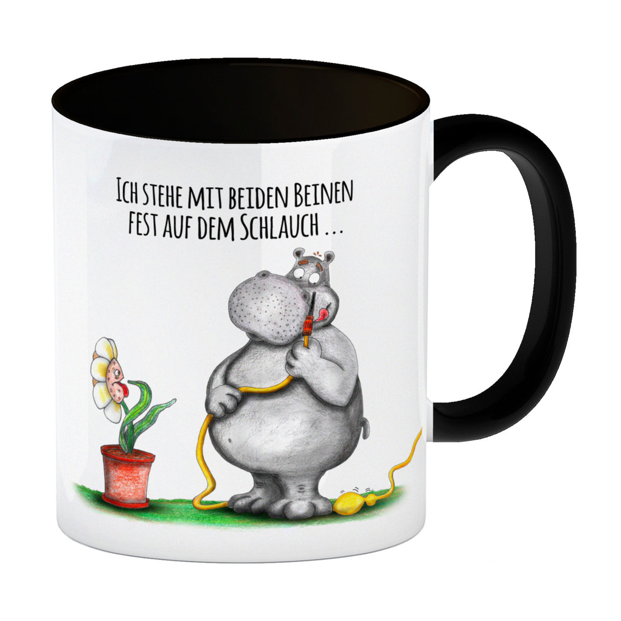 Ich stehe mit beiden Beinen fest auf dem Schlauch Nilpferd Kaffeebecher