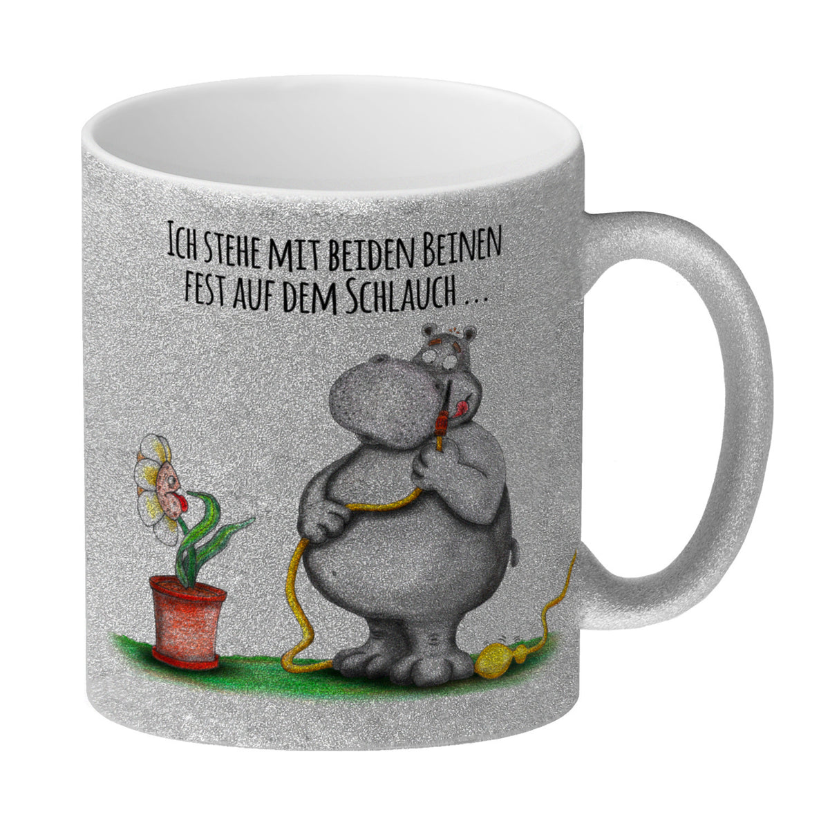 Ich stehe mit beiden Beinen fest auf dem Schlauch Nilpferd Kaffeebecher