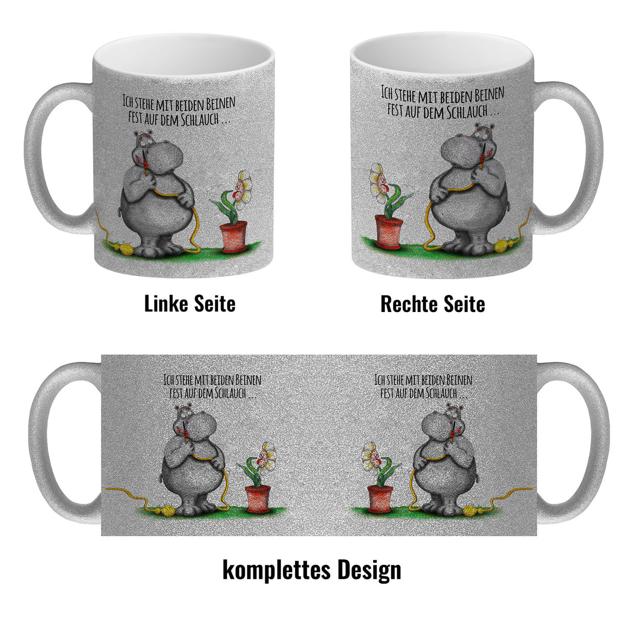 Ich stehe mit beiden Beinen fest auf dem Schlauch Nilpferd Kaffeebecher