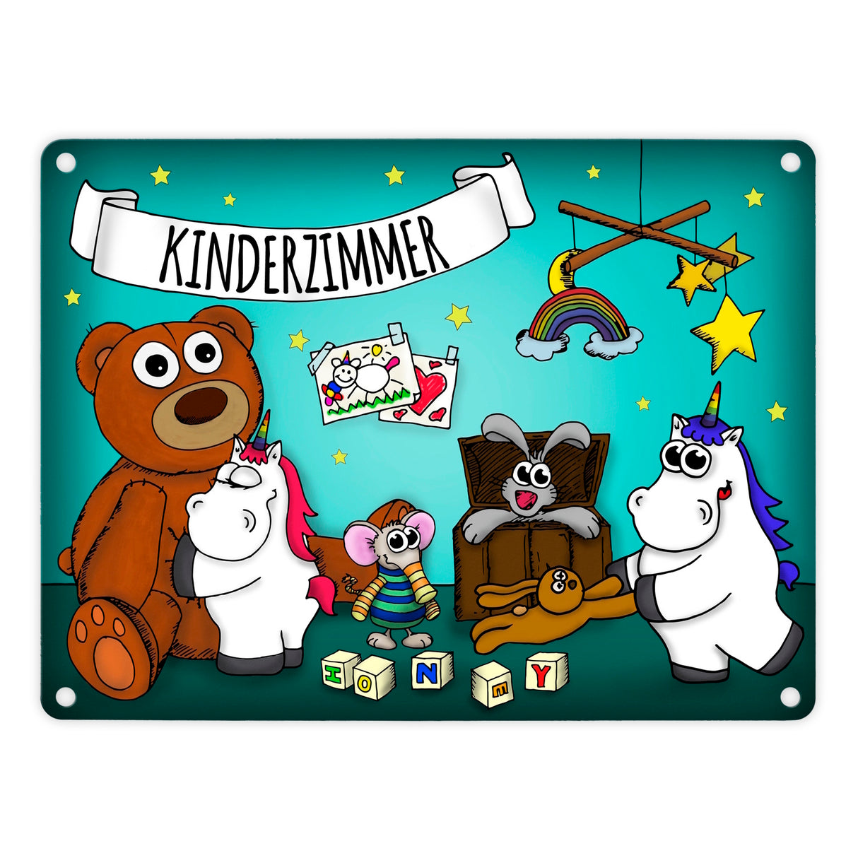 Honeycorns Metallschild mit Einhorn Kinderzimmer Motiv