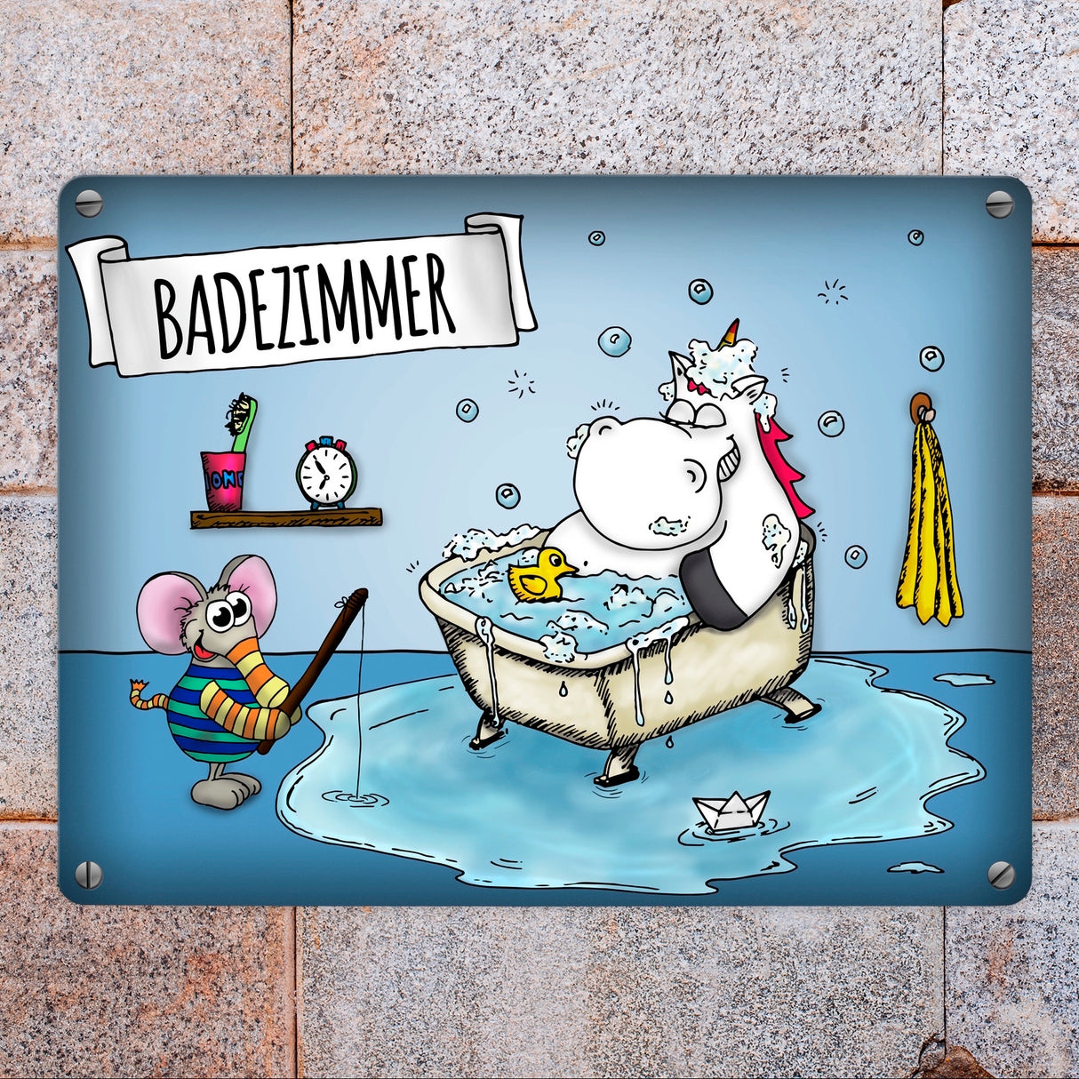 Honeycorns Metallschild mit Einhorn Badezimmer Motiv