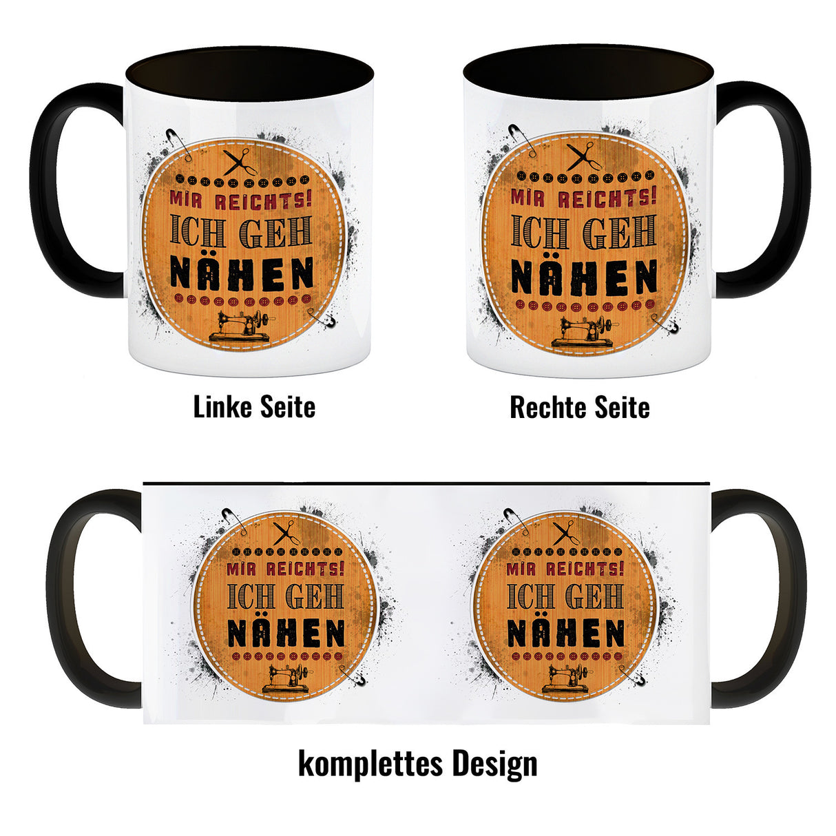 Kaffeebecher mit Spruch: Mir reicht's! Ich geh nähen