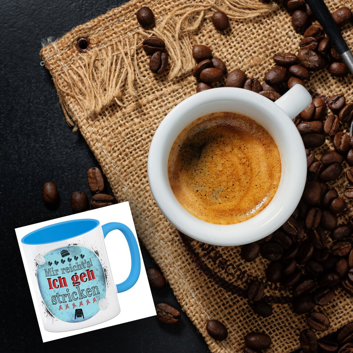 Kaffeebecher mit Spruch: Mir reicht's! Ich geh stricken