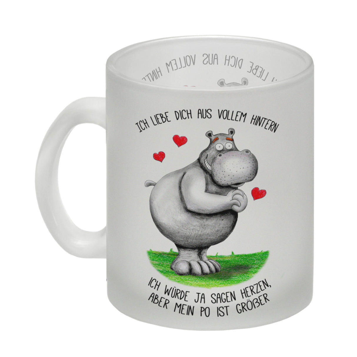 Nilpferd Kaffeebecher mit Spruch: Ich liebe dich aus vollem Hintern…