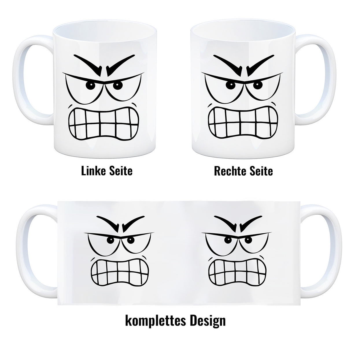 Tassengesichter Kaffeebecher mit aggressives Gesicht Motiv