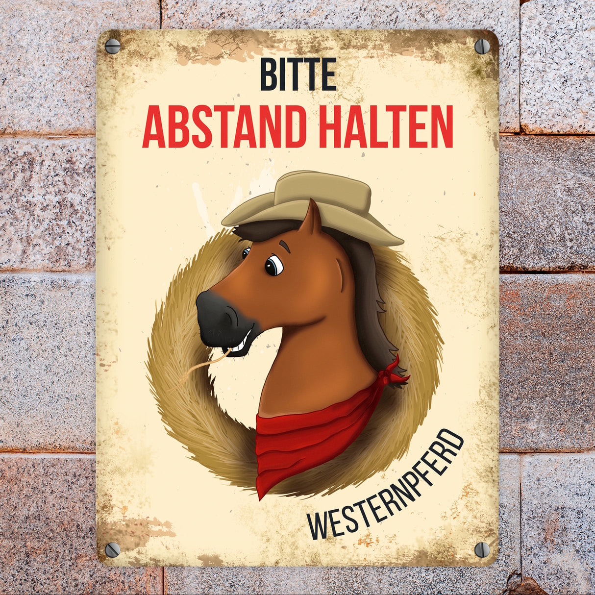 Metallschild mit Westernpferd Motiv für Pferdeanhänger - Pferde, Hängerschild, Westernreiten