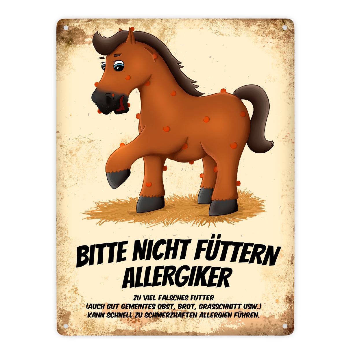 Metallschild mit Pferde Motiv und Spruch: Bitte nicht füttern - Allergiker