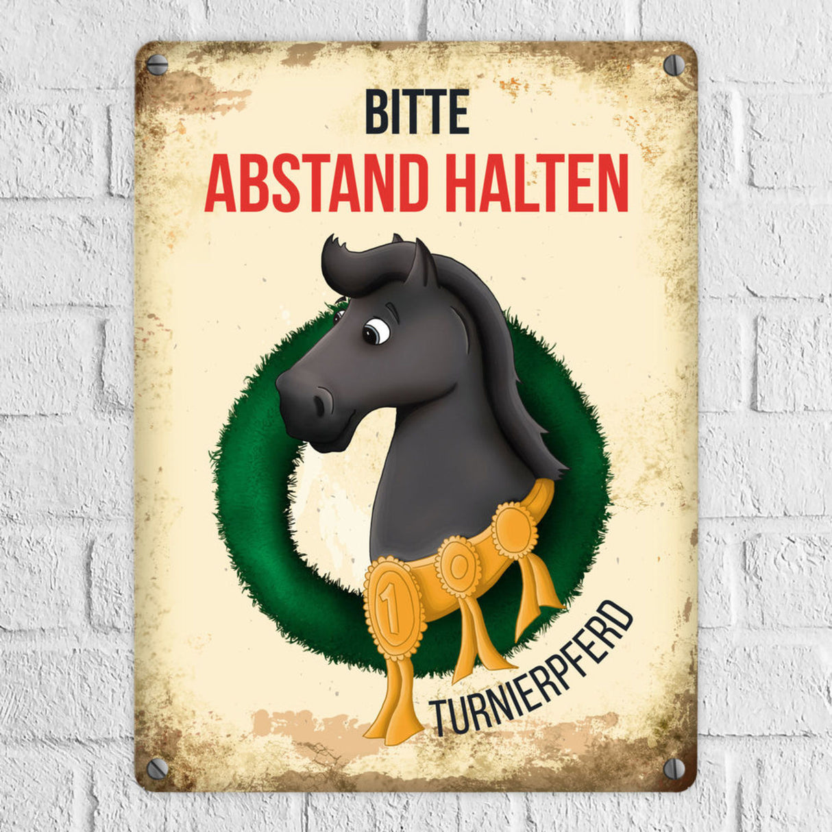 Metallschild mit Turnierpferd Motiv für Pferdeanhänger - Hängerschild, Anhängerschild, Pferd