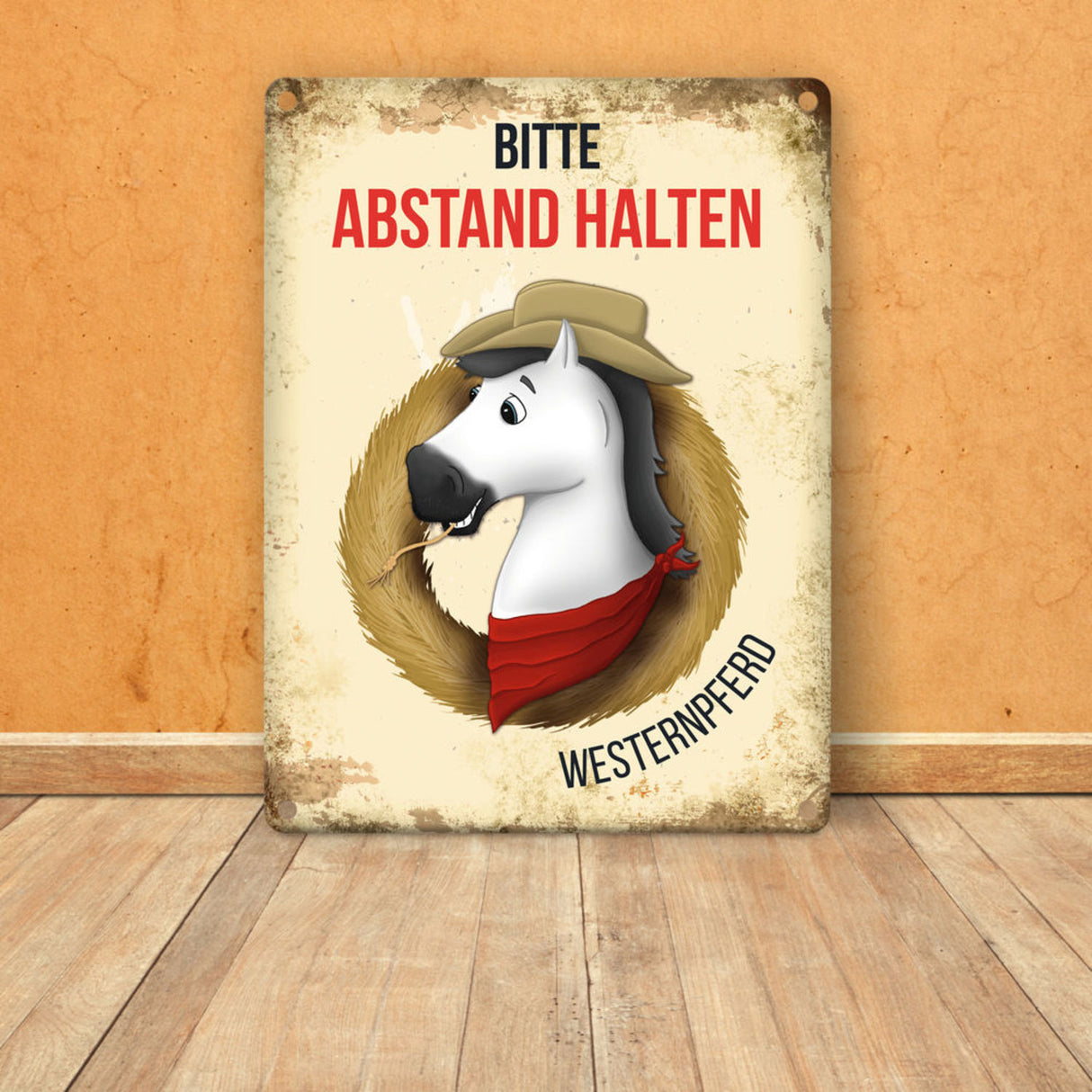 Metallschild mit Westernpferd Motiv für Pferdeanhänger - Pferde, Hängerschild, Westernreiten