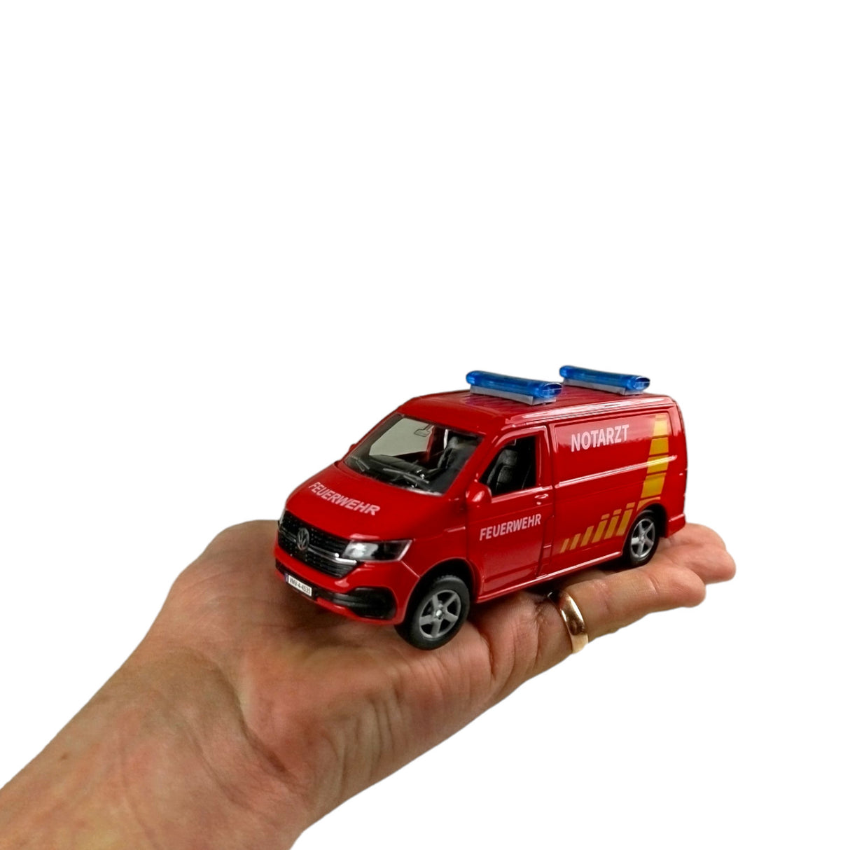 Volkswagen VW Feuerwehr Van mit Anhänger Spielzeug Volkswagen Feuerwehrauto mit Pull Back Motor