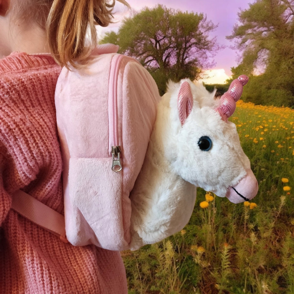 Einhorn Rucksack mit Plüschkopf Unicorn Kinderrucksack
