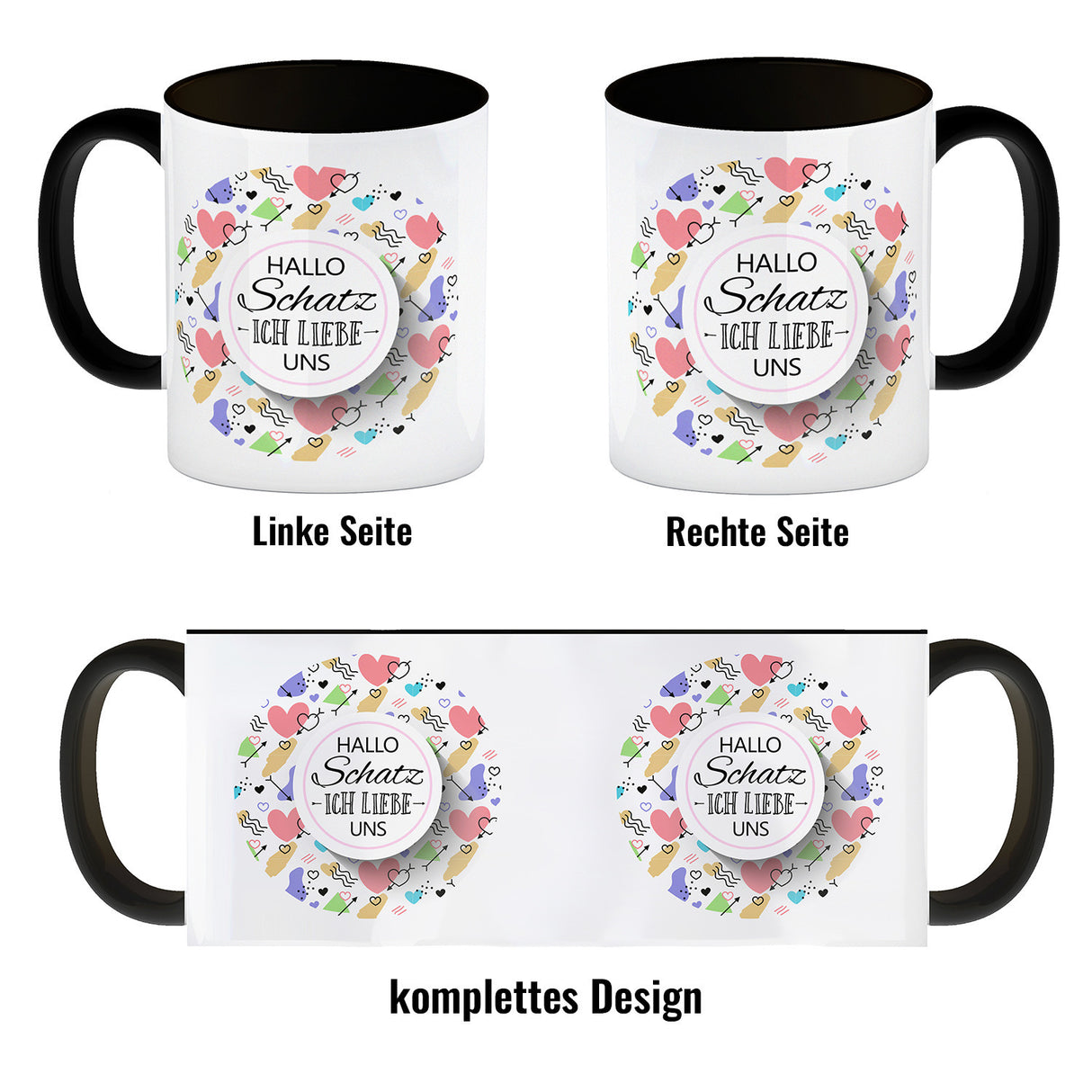 Kaffeebecher mit Spruch: Hallo Schatz ich liebe uns