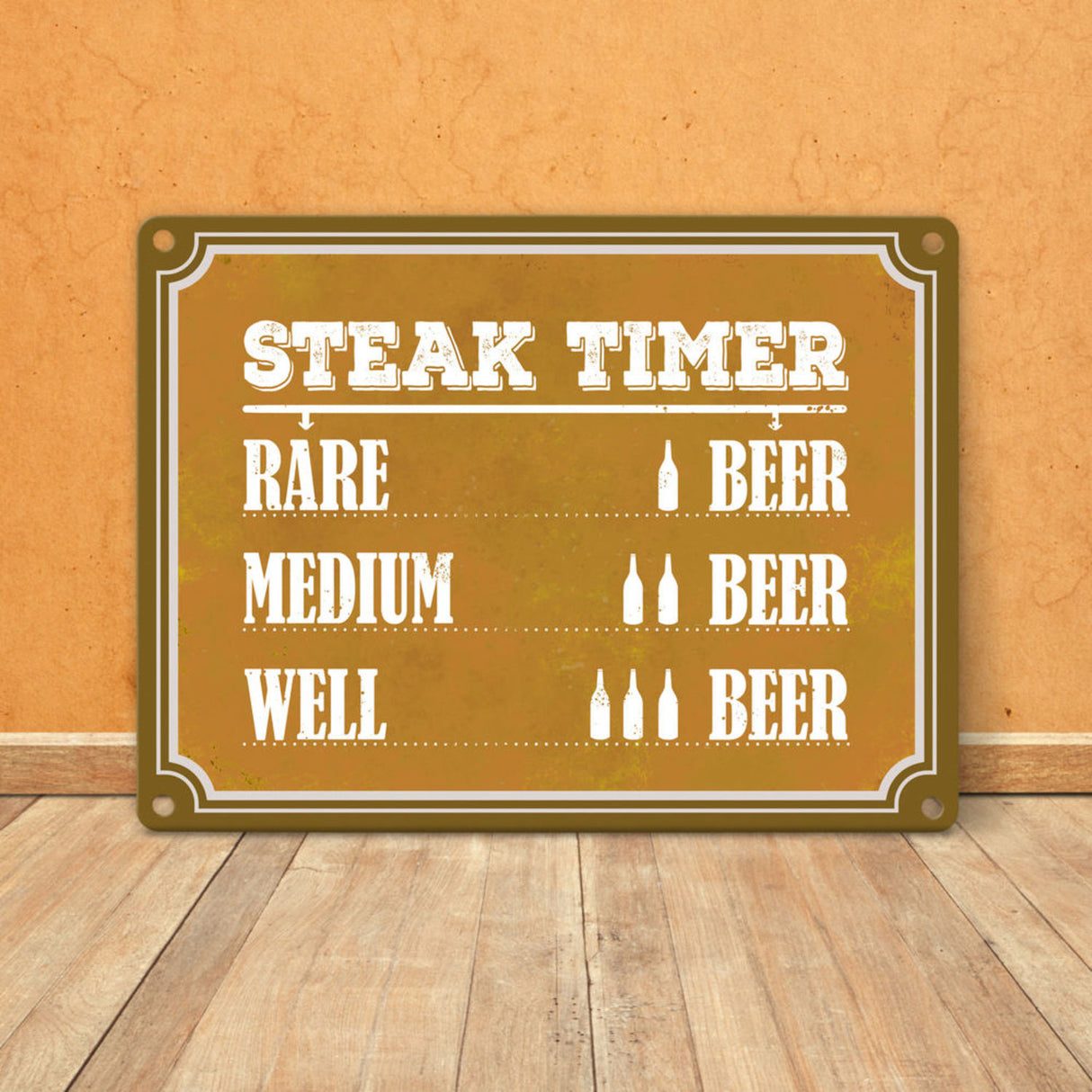 Steak Timer Metallschild Bier Grill grillen Fleisch Feier Freunde Hobby Rare Medium Well Done English