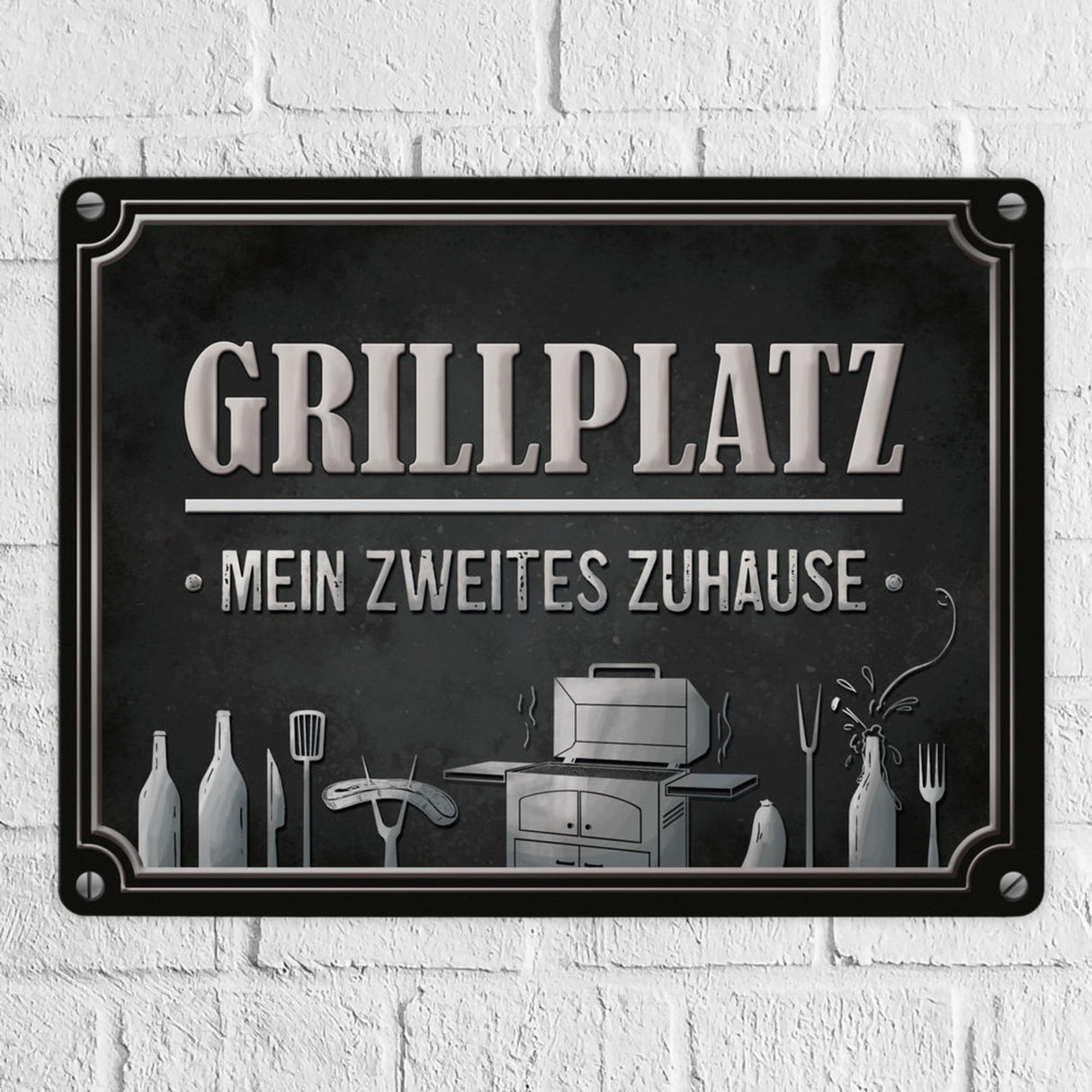 Grillplatz mein zweites Zuhause Metallschild Grill grillen Fleisch Bier Wurst Hobby Freunde