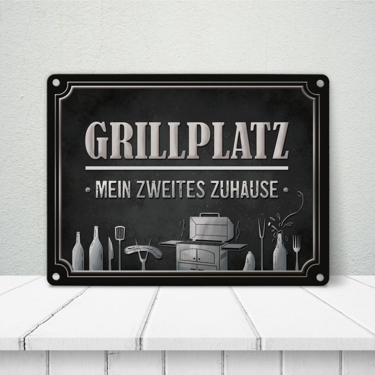 Grillplatz mein zweites Zuhause Metallschild Grill grillen Fleisch Bier Wurst Hobby Freunde