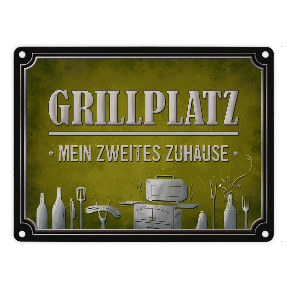 Grillplatz mein zweites Zuhause Metallschild Grill grillen Fleisch Bier Wurst Hobby Freunde