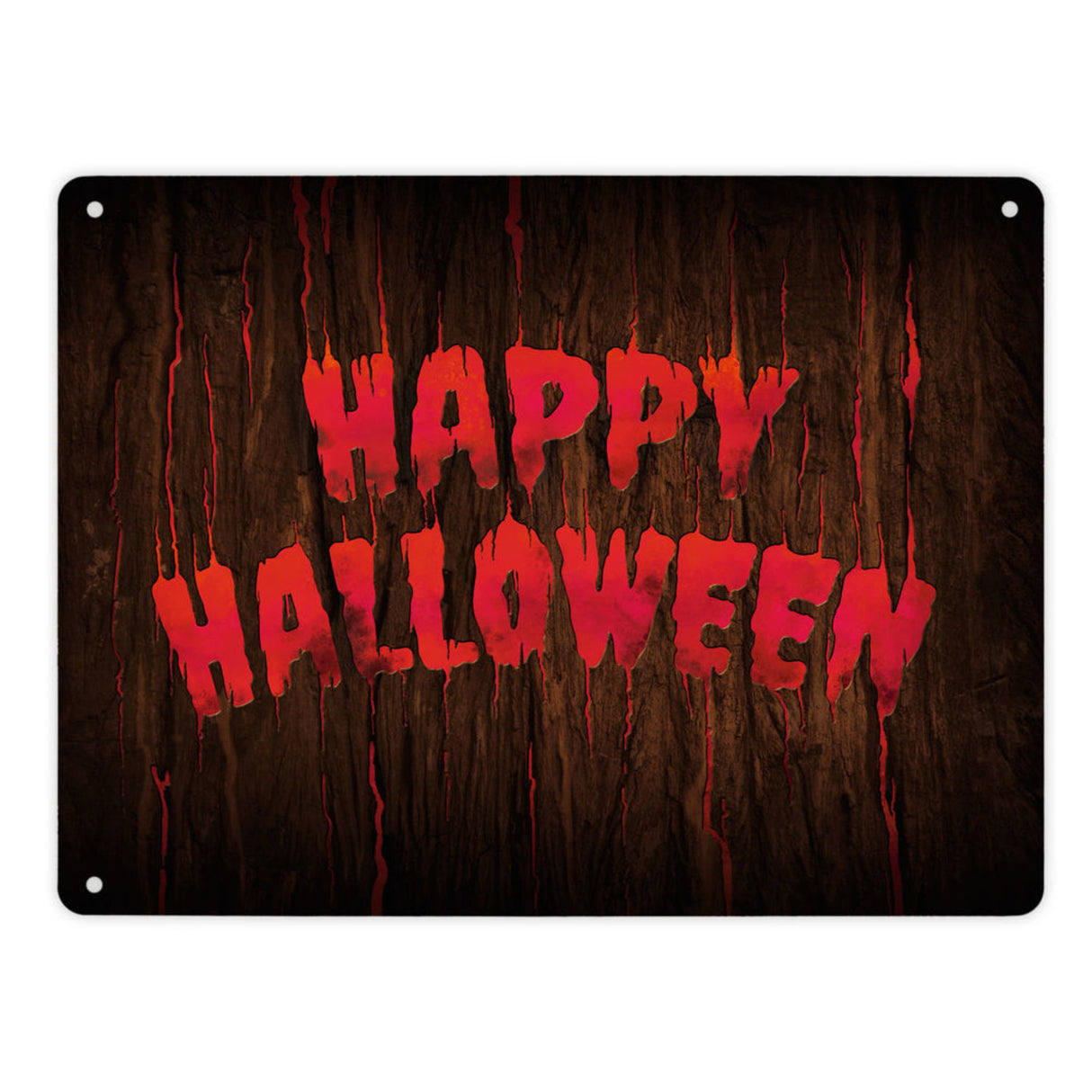 Happy Halloween Metallschild in Holz Optik Haustüre Türe Nacht Angst Hexe
