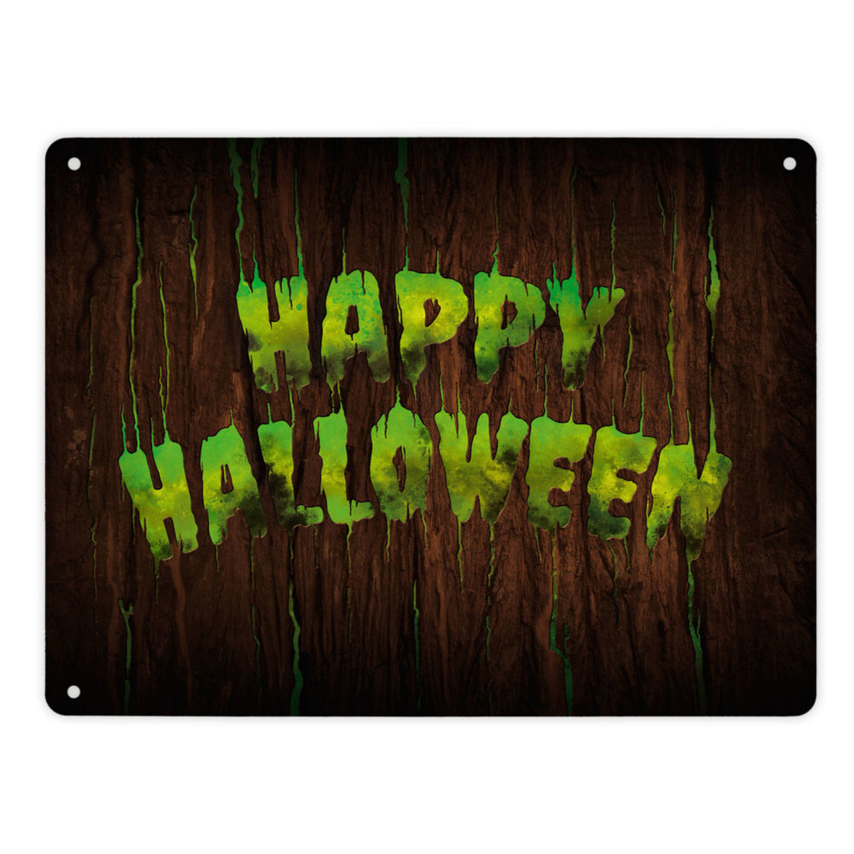 Happy Halloween Metallschild in Holz Optik Haustüre Türe Nacht Angst Hexe