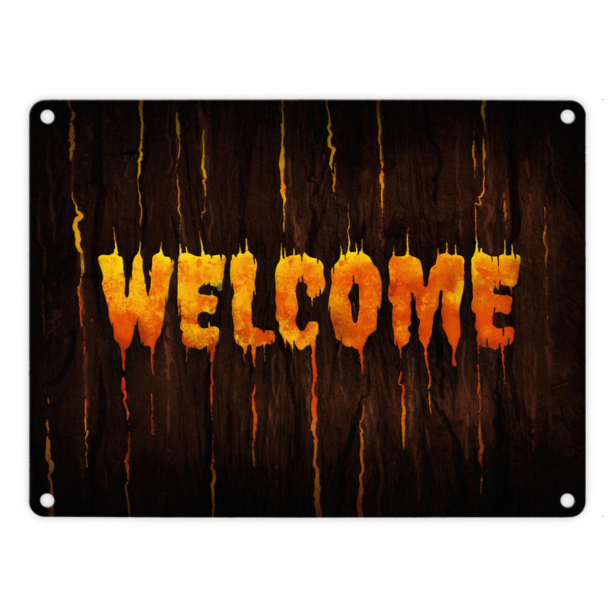 Welcome Metallschild in Holz Optik Halloween Teufel Hölle Kind Kinder Nacht