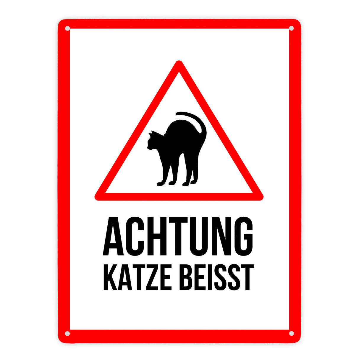 Achtung Katze beisst Metallschild mit Katzen Symbol