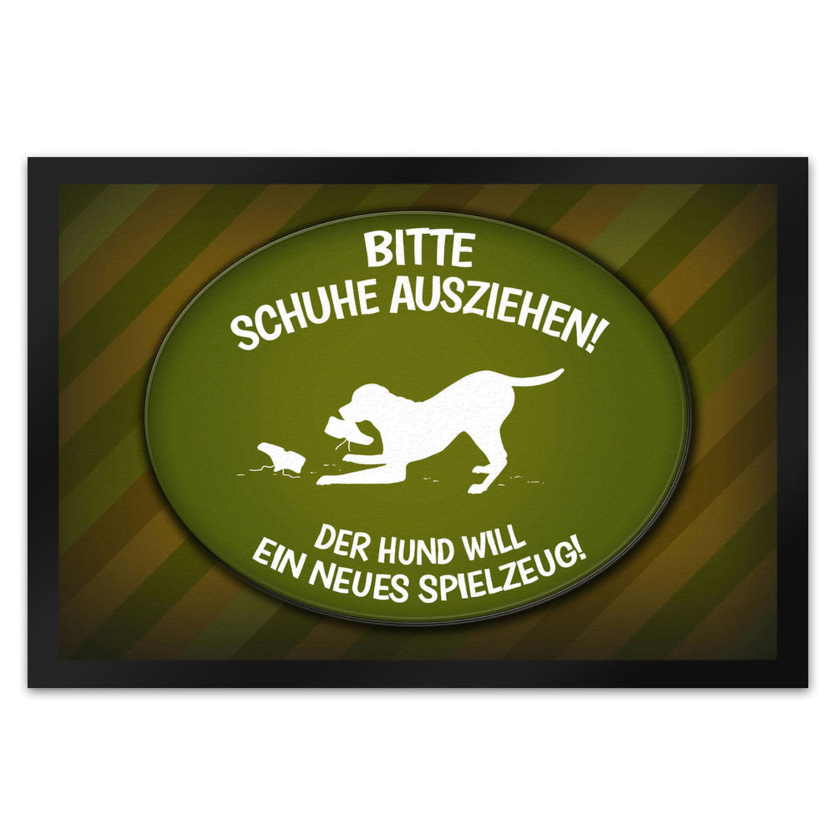 Schuhe ausziehen, der Hund will neues Spielzeug Fußmatte - spielen Wohnung Schuh Hunde Haushalt Füße