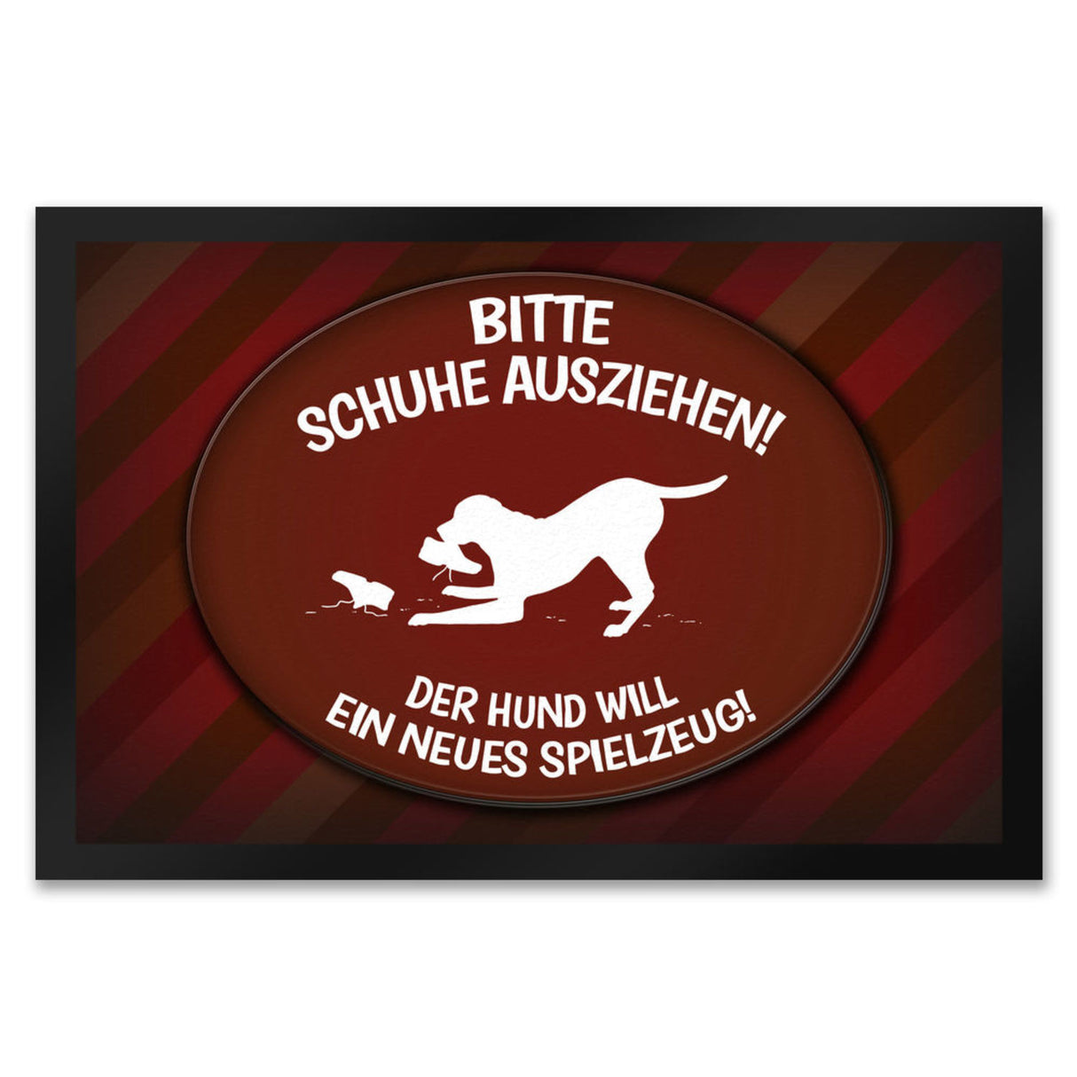 Schuhe ausziehen, der Hund will neues Spielzeug Fußmatte - spielen Wohnung Schuh Hunde Haushalt Füße