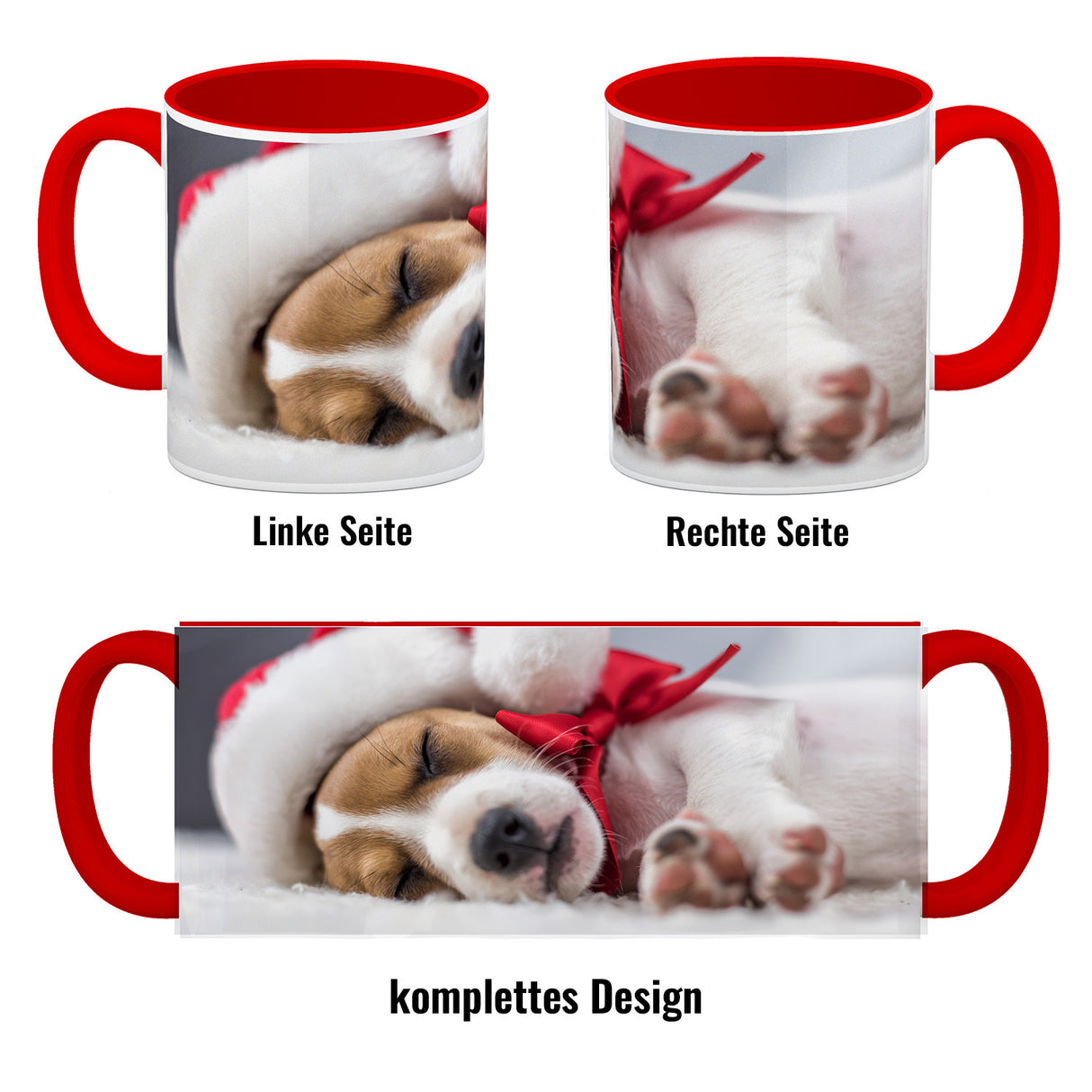 Weihnachtshund Jack mit Nikolausmütze Kaffeebecher