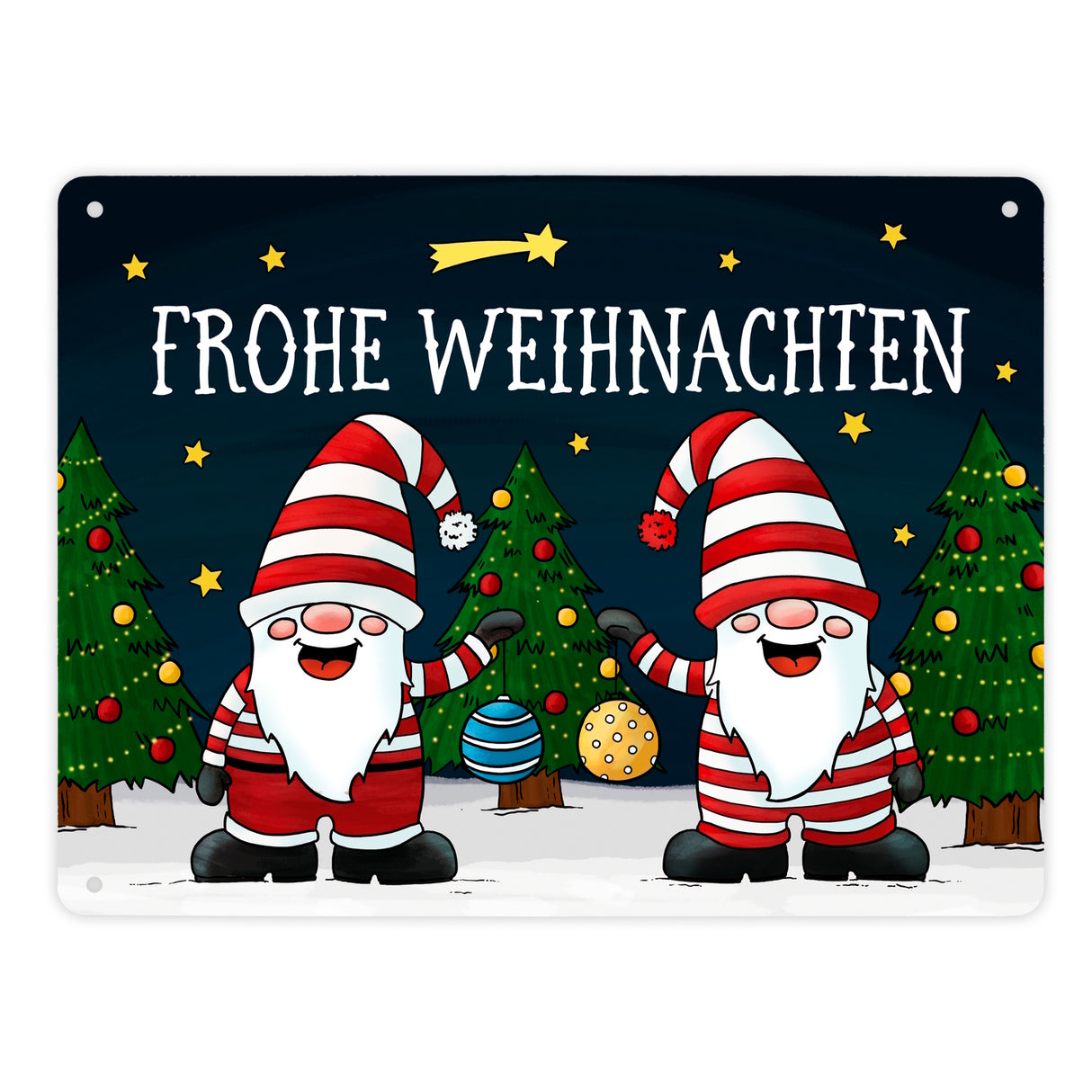 Weihnachtswichtel Metallschild - Weihnachten Advent Sterne Schnee Kugeln Geschenke Tannenbaum Christbaum