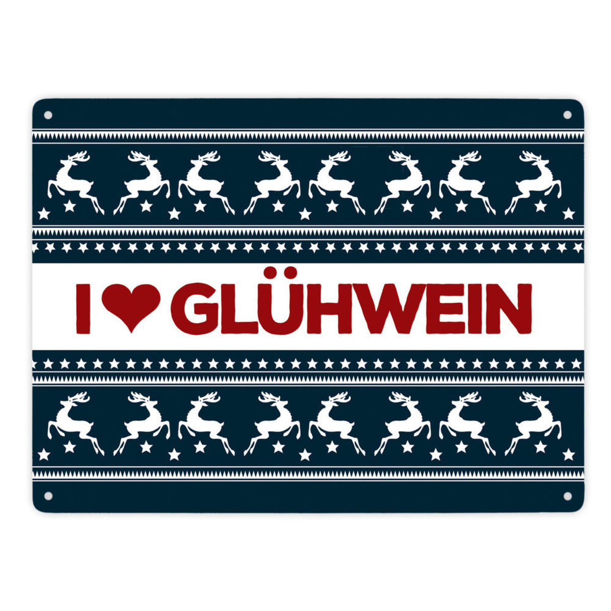 I love Glühwein Metallschild mit Weihnachtsmuster Motiv - Weihnachten Herz Advent Muster Rentier Stern Punkte