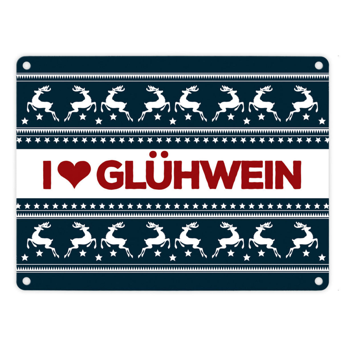 I love Glühwein Metallschild mit Weihnachtsmuster Motiv - Weihnachten Herz Advent Muster Rentier Stern Punkte