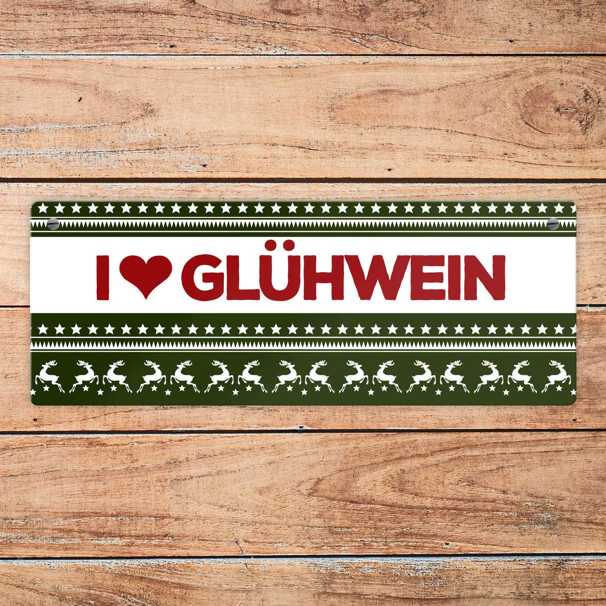 I love Glühwein Metallschild mit Weihnachtsmuster Motiv - Weihnachten Herz Muster Rentier Stern