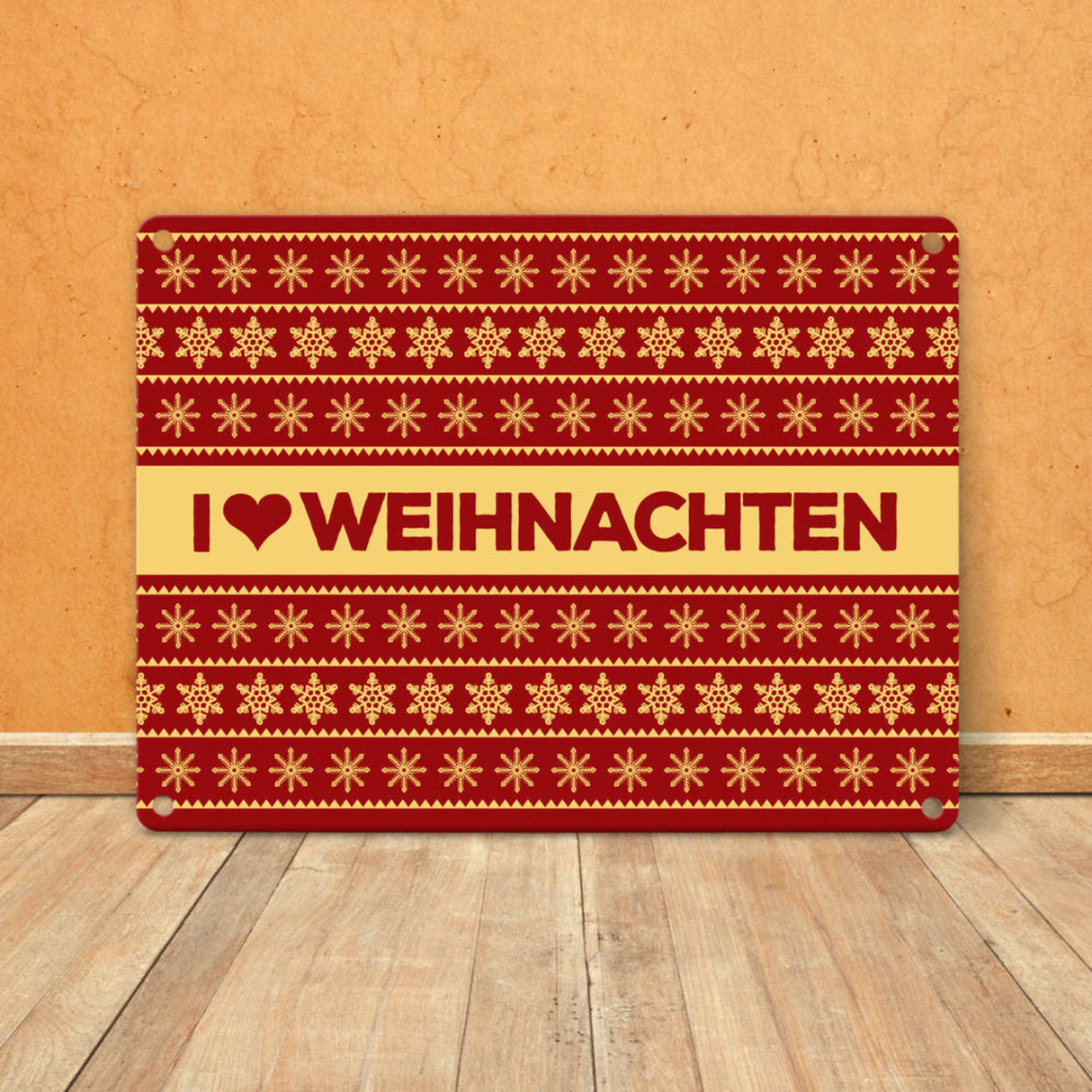 I love Weihnachten Metallschild mit Weihnachtsmuster Motiv - Weihnachten Herz Liebe Stern Schnee
