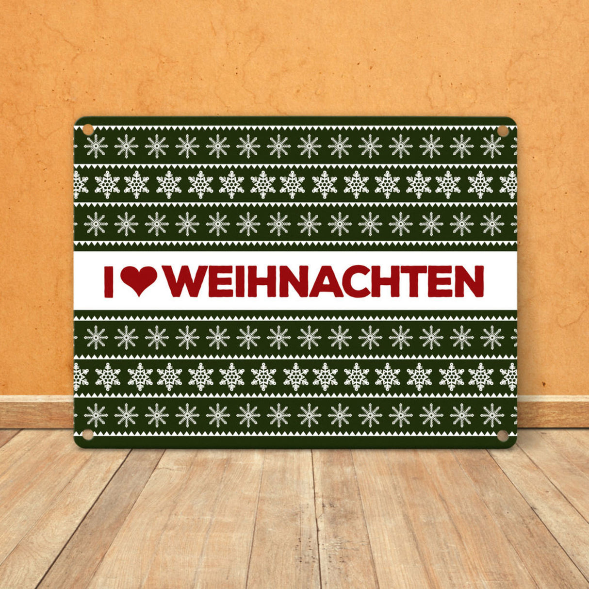 I love Weihnachten Metallschild mit Weihnachtsmuster Motiv - Weihnachten Herz Liebe Stern Schnee