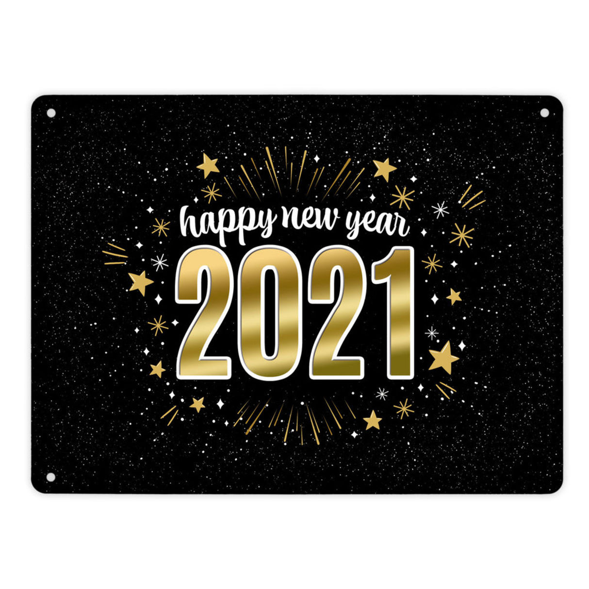 Silvester Metallschild mit Spruch - Silvester Rakete Böller Konfetti Sekt Sterne Year neu happy