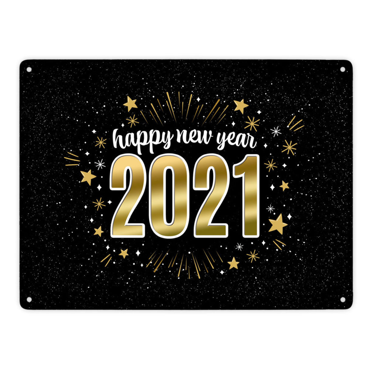 Silvester Metallschild mit Spruch - Silvester Rakete Böller Konfetti Sekt Sterne Year neu happy