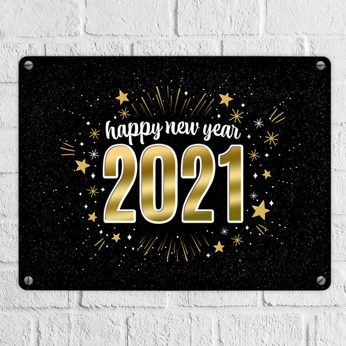 Silvester Metallschild mit Spruch - Silvester Rakete Böller Konfetti Sekt Sterne Year neu happy