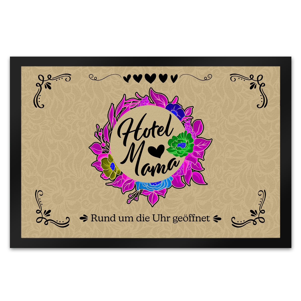 Hotel Mama Fußmatte mit floralen Mustern und Aufschrift