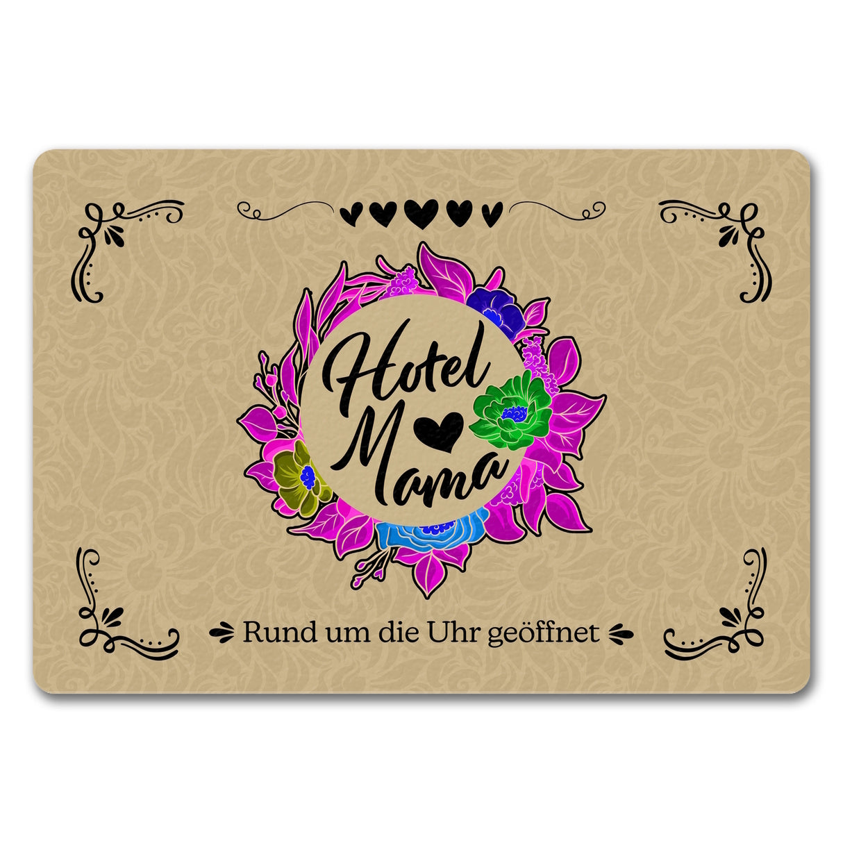 Hotel Mama Fußmatte mit floralen Mustern und Aufschrift