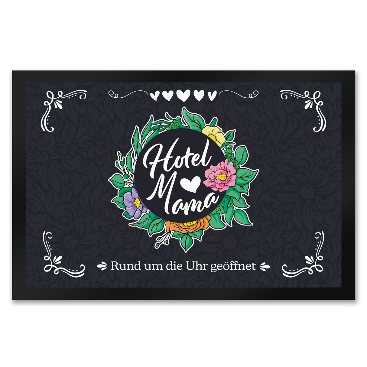 Hotel Mama Fußmatte mit floralen Mustern und Aufschrift