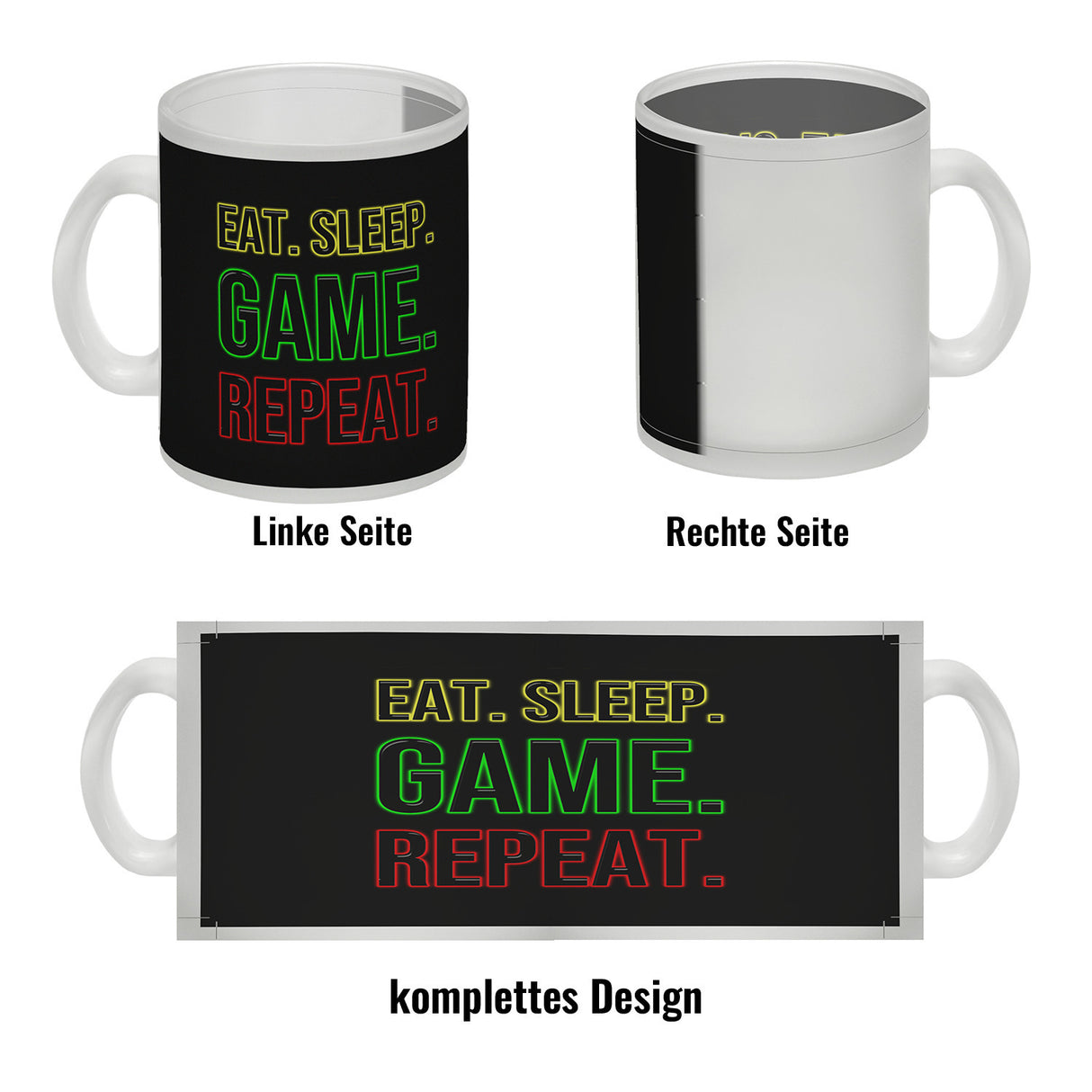 Kaffeebecher Eat. Sleep. Game. Repeat. Zocker Tasse für Gamer