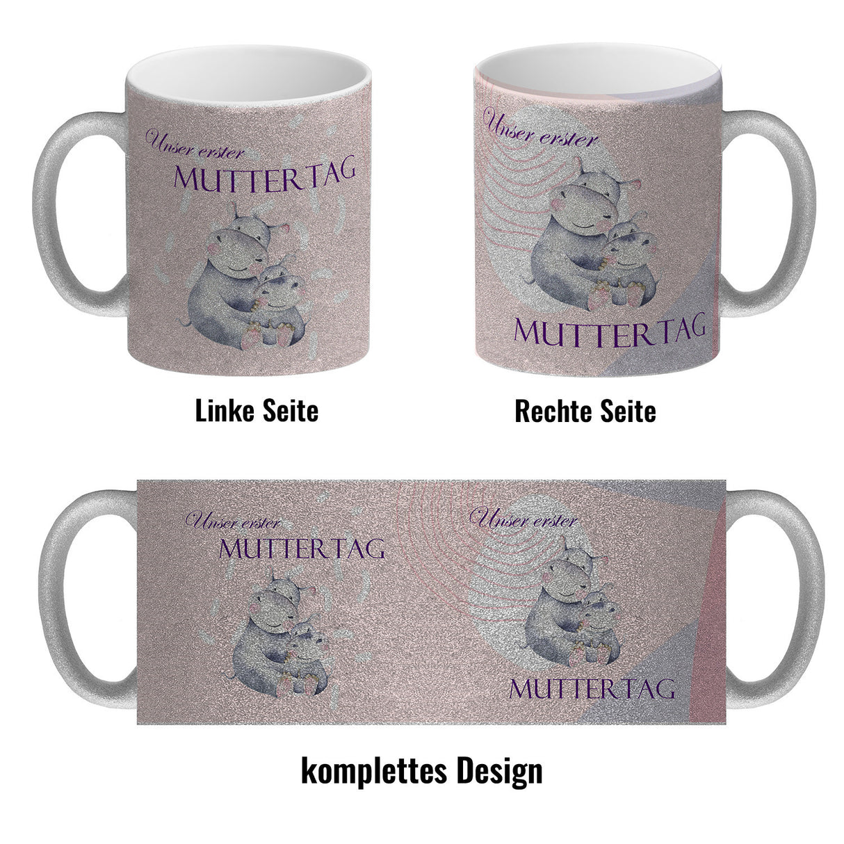 Nilpferd-Kaffeebecher zu ersten Muttertag mit Mama und Baby in rosa
