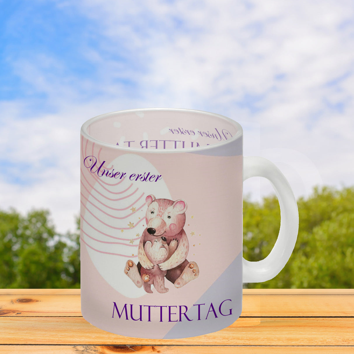 Nilpferd-Kaffeebecher zu ersten Muttertag mit Mama und Baby in rosa