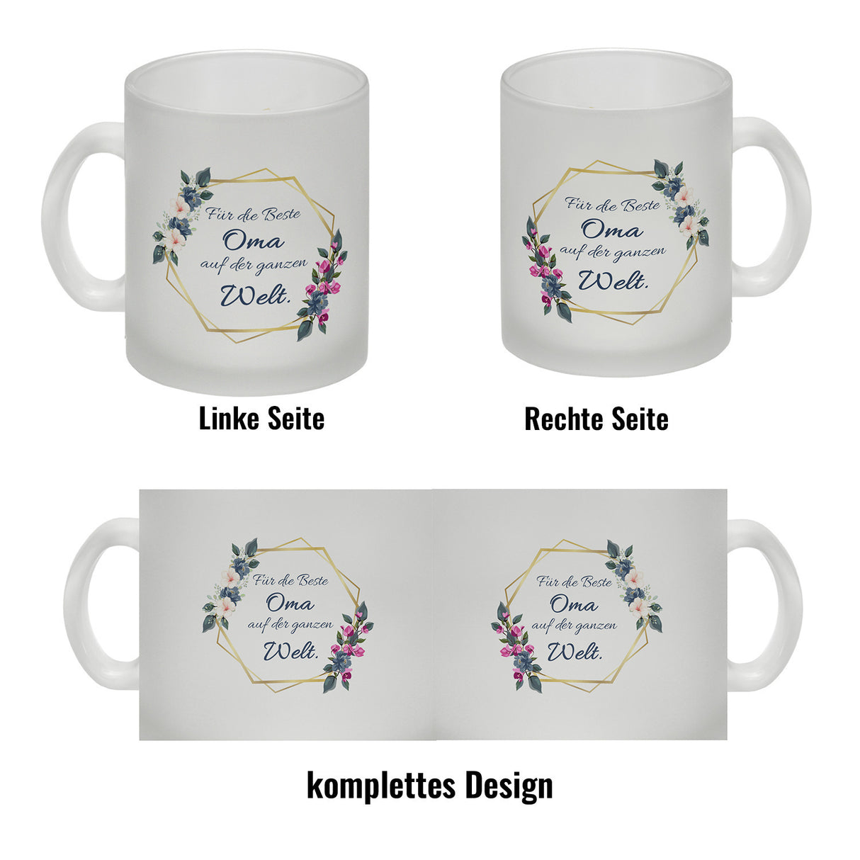Für die Beste Oma auf der ganzen Welt Kaffeebecher mit Goldrahmen und Blumen