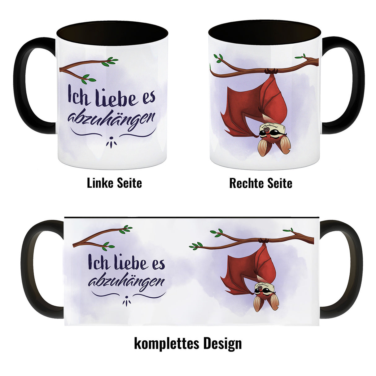 Ich liebe es abzuhängen Kaffeebecher mit lustiger Fledermaus
