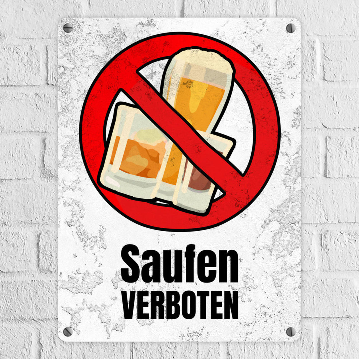 Saufen verboten Verbotsschild im Comic-Stil