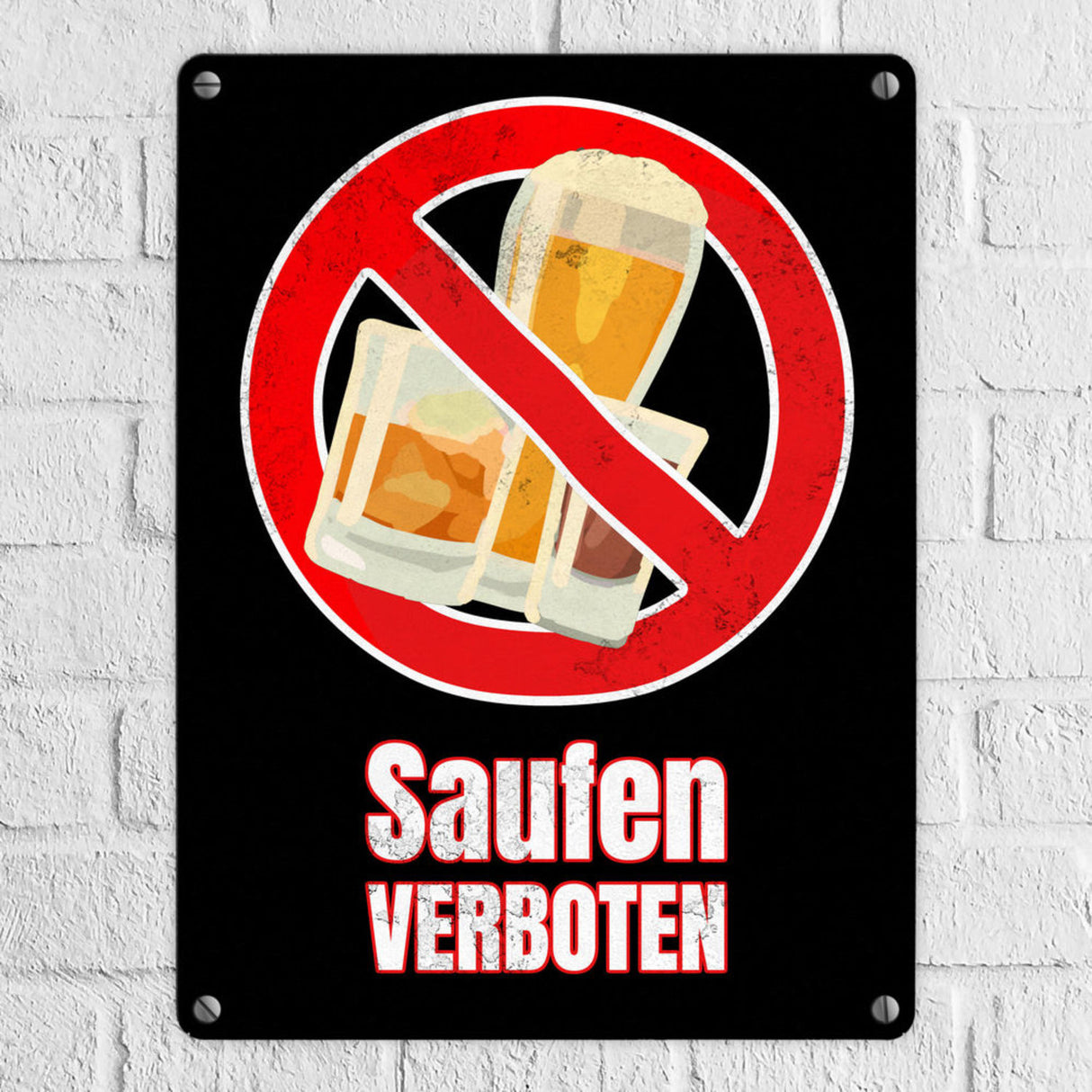 Saufen verboten Verbotsschild im Comic-Stil