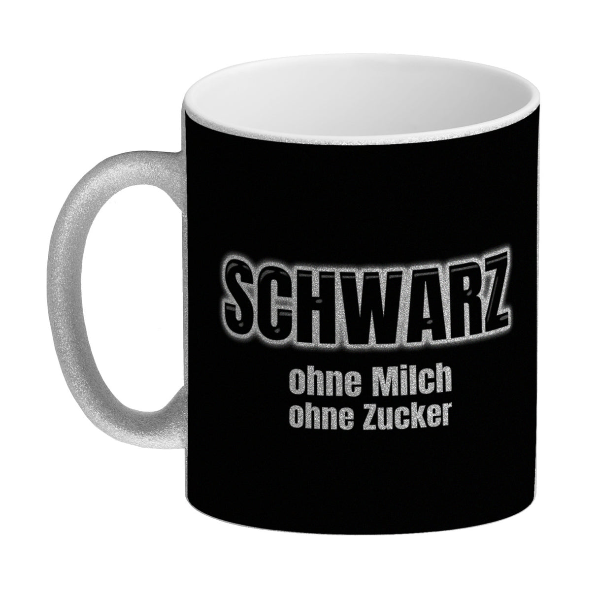 Kaffeebecher mit Spruch SCHWARZ ohne Milch ohne Zucker für Koffeinjunkies