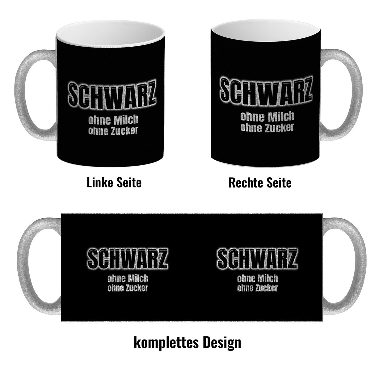 Kaffeebecher mit Spruch SCHWARZ ohne Milch ohne Zucker für Koffeinjunkies