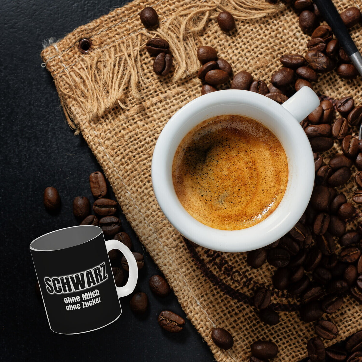 Kaffeebecher mit Spruch SCHWARZ ohne Milch ohne Zucker für Koffeinjunkies