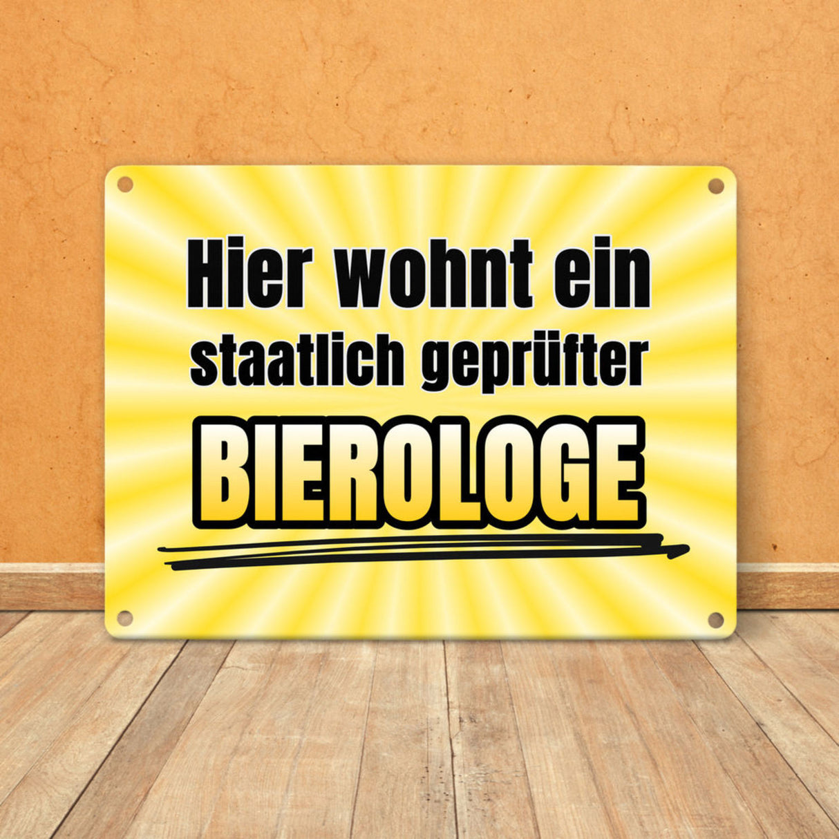 Hier wohnt ein staatlich geprüfter Bierologe Metallschild im Bierdesign